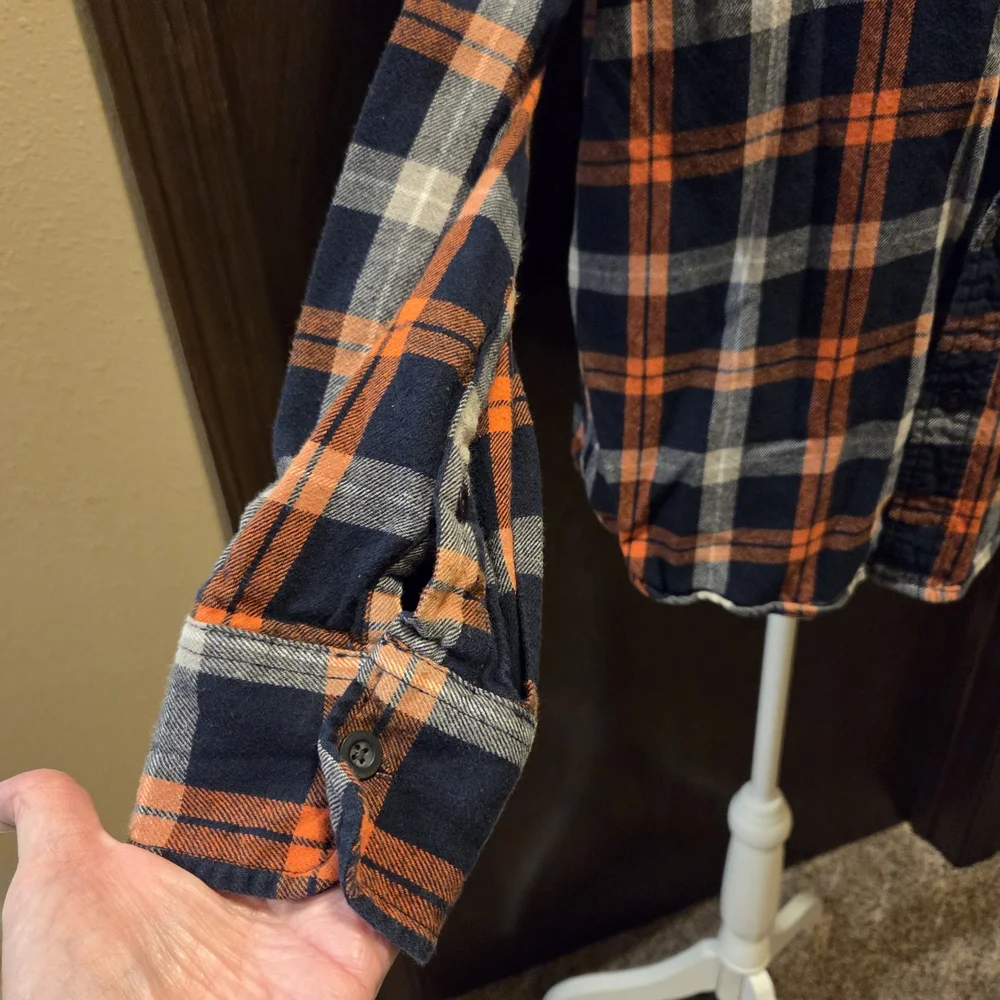 Old Navy Casual Plaid Shirt - Navy and Orange - Picture 6 of 10